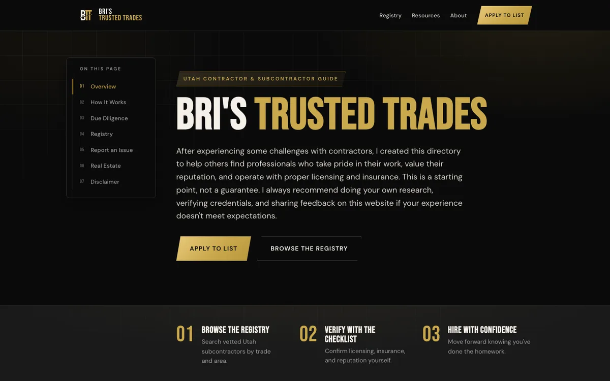 Bri's Trusted Trades website